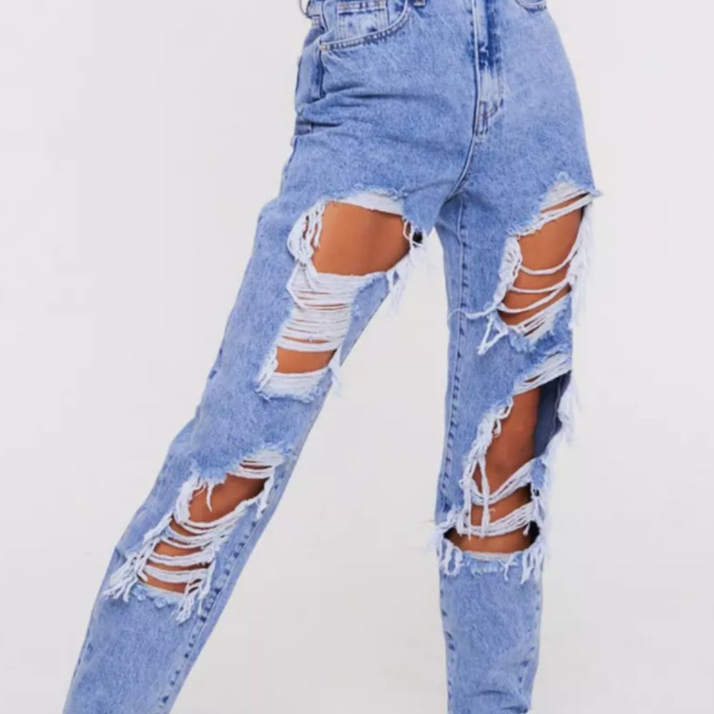 High waisted distressed mom jeans